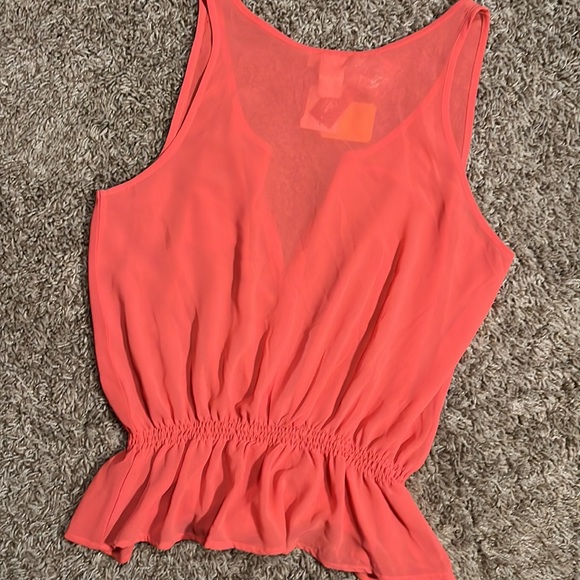 NEW Panhandle Slim Sz L Coral Sleeveless Sheer Henley Tank Top - Picture 2 of 14